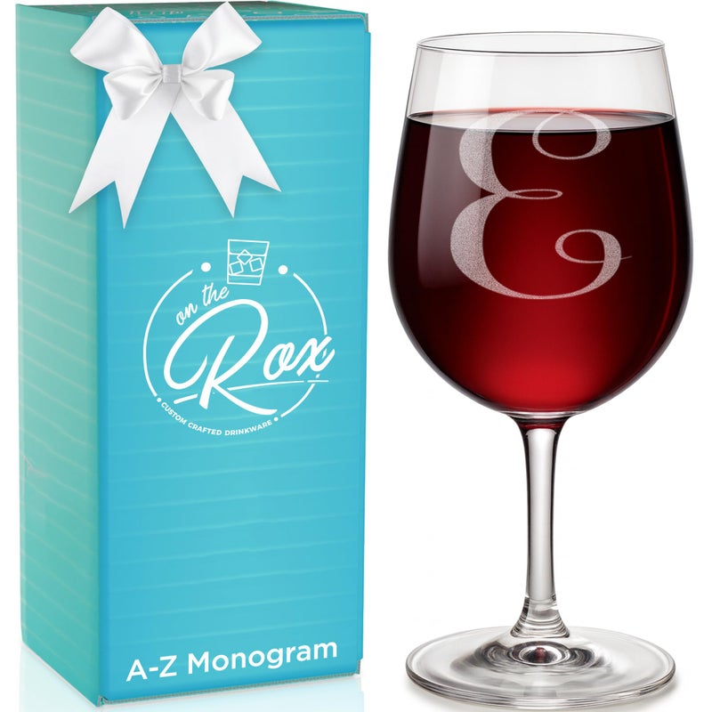 On The Rox Monogrammed A-Z Wine Gifts for Women - 12.75 oz Engraved Personalized Wine Glass- Funny Wine Lover Monogram Gifts for Women - Unique Wine Glasses Gift Set â‚¬ - Image 1